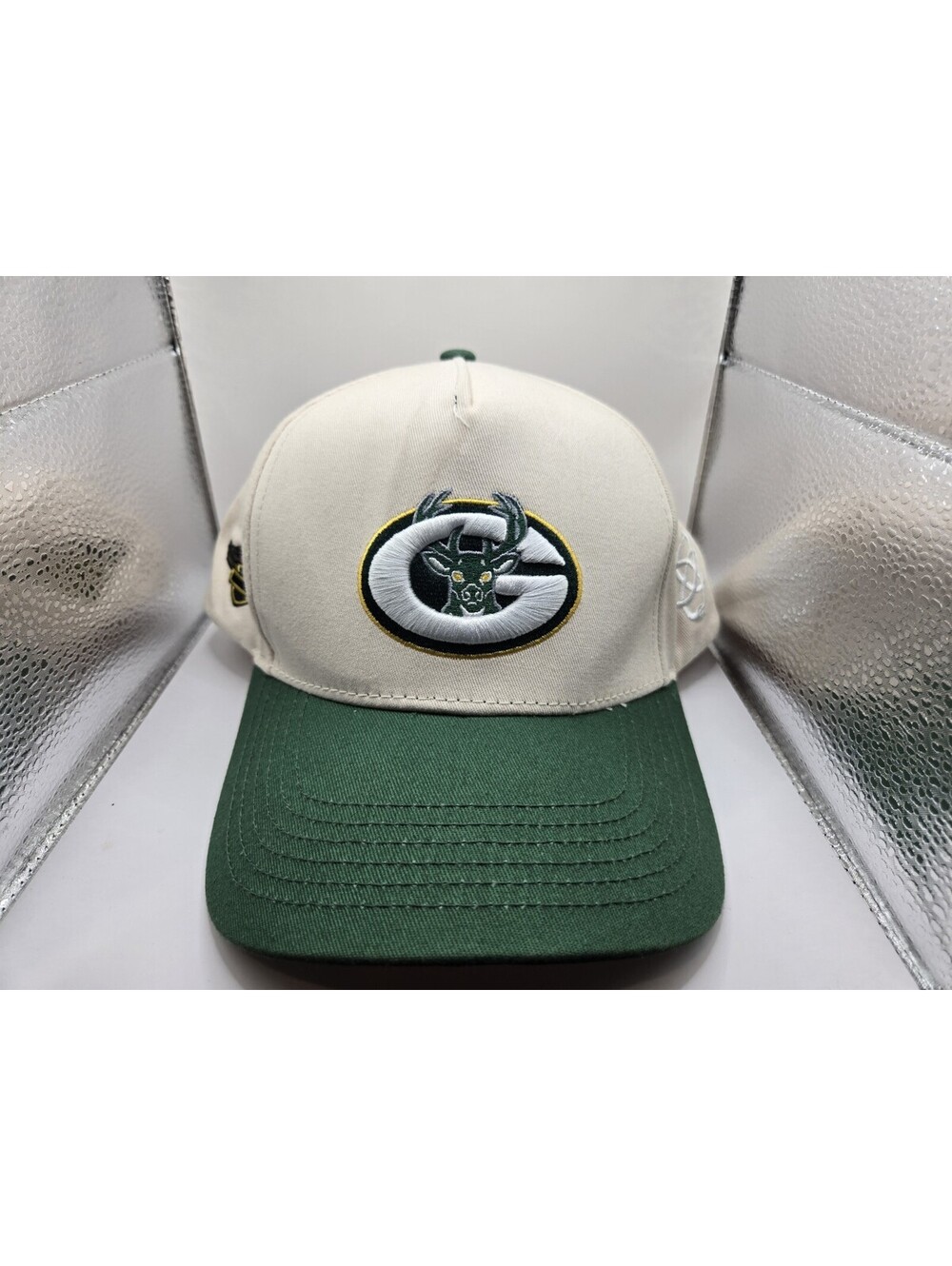 Green Bay Packers X Bucks Parody Reference Snapback Hat Cream/Green